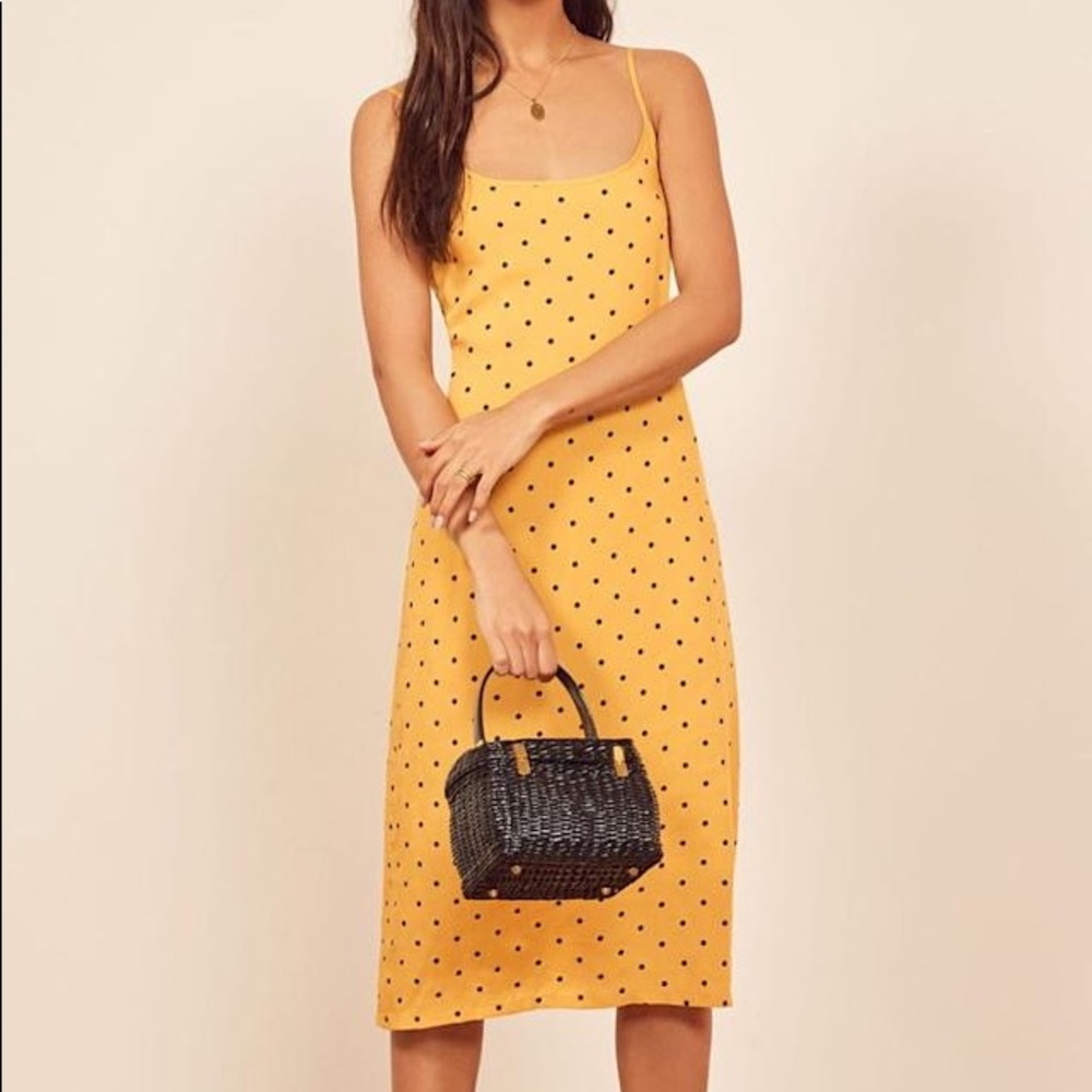 Reformation Mariah Yellow Polka Dot Dress Size 8